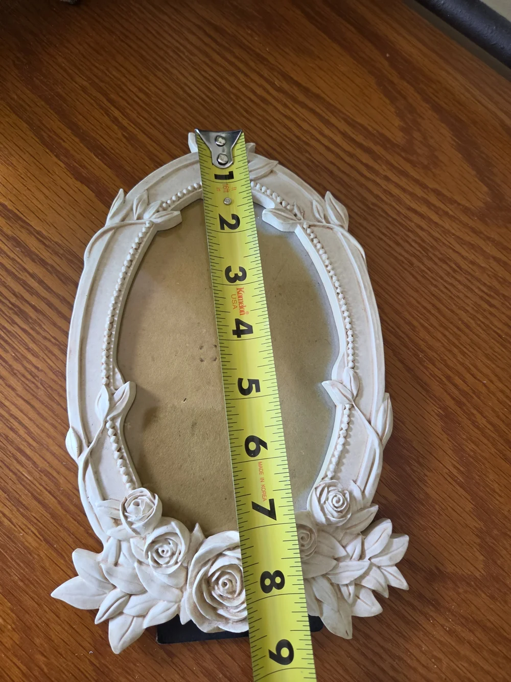 Vtg Dezine Hand Painted Cream Oval Floral Frame with Roses - Holds 5x7 Photo